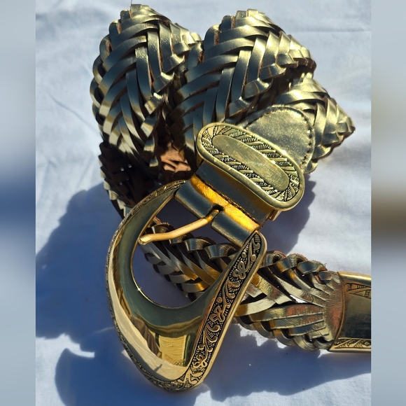 Vintage Captiva Metallic Gold Braided Leather Large Gold Toned Buckle Medium - Picture 13 of 13